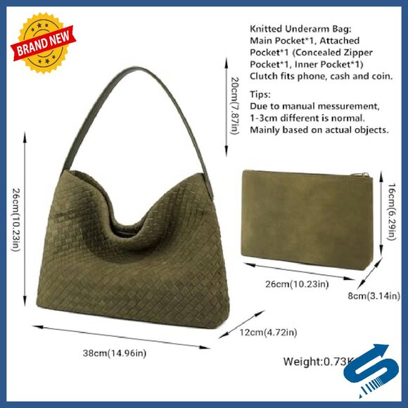 Woven Suede Tote Bag with Top Handle, Fits 13-Inch Laptop, Vegan Leather Hobo - Picture 5 of 8